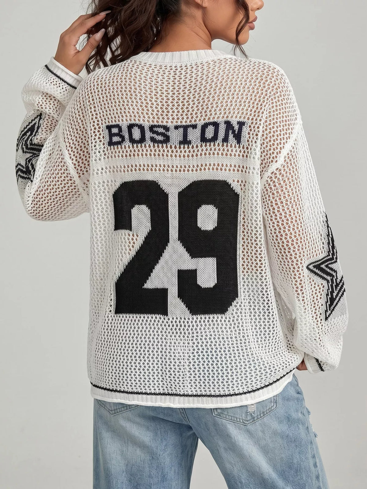 Women's Number 29 Openwork Knit Jersey Sweater in White, alternate view