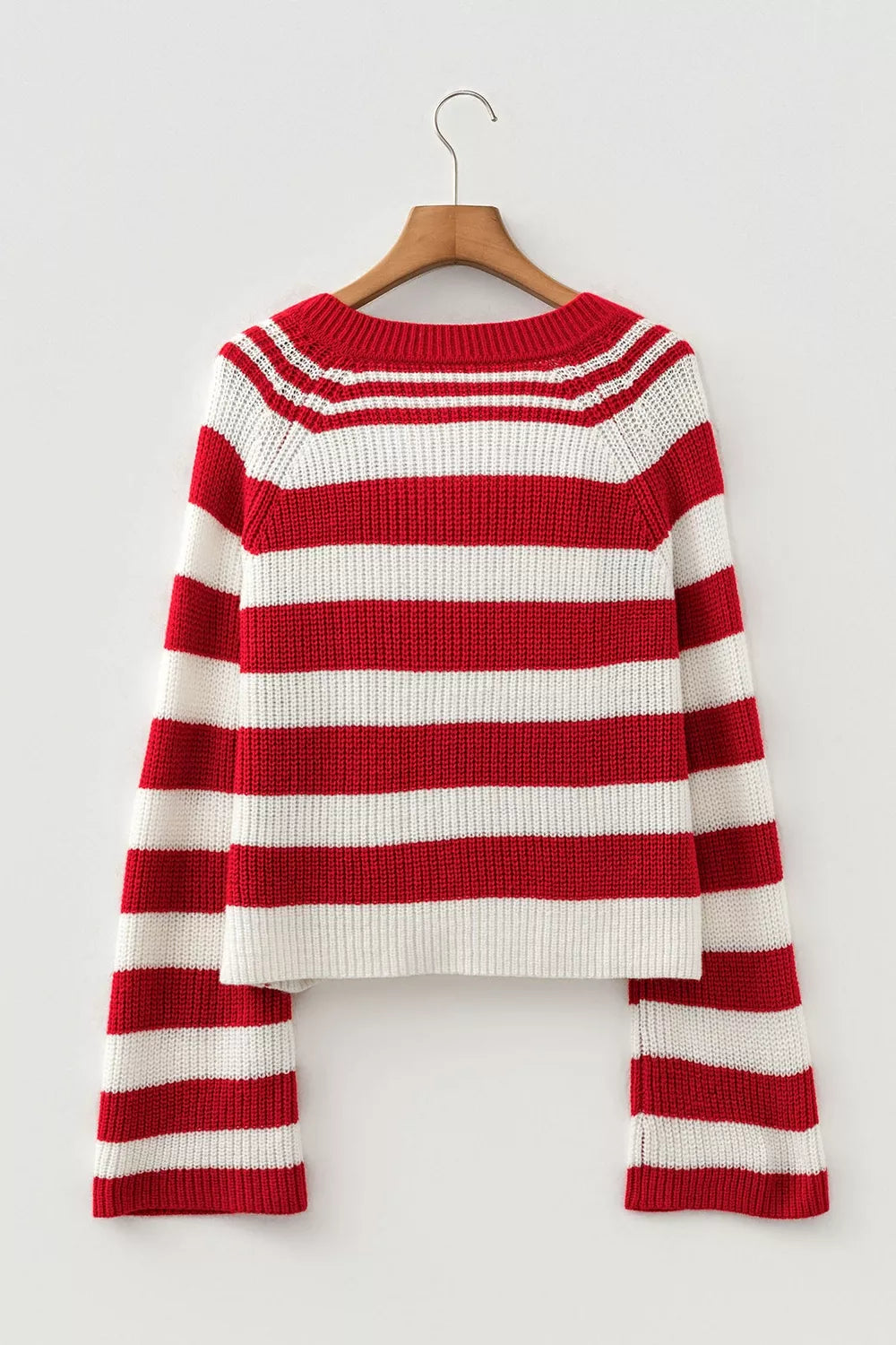 Striped colorblock V-neck long sleeve sweater