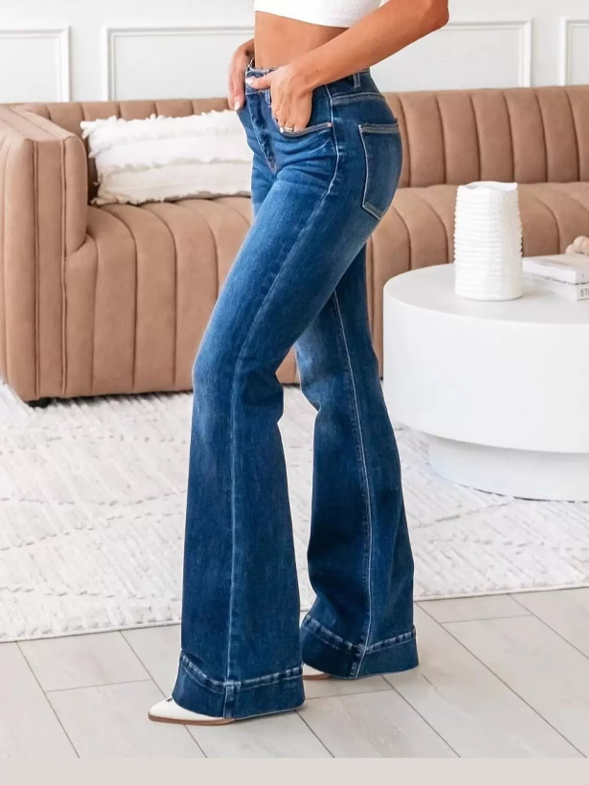 Dark Blue high-rise flare leg jeans
