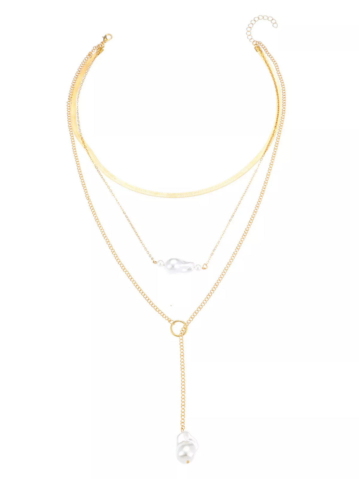 Gold three-layer pearl necklace