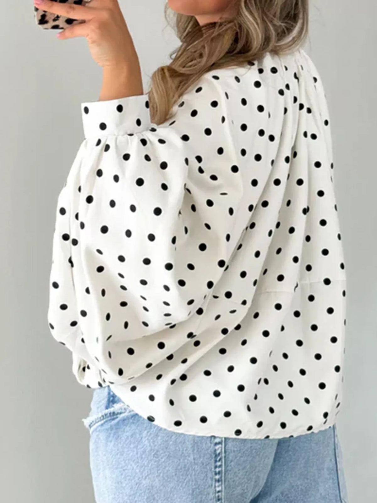 Polka-dot zip-front blouse