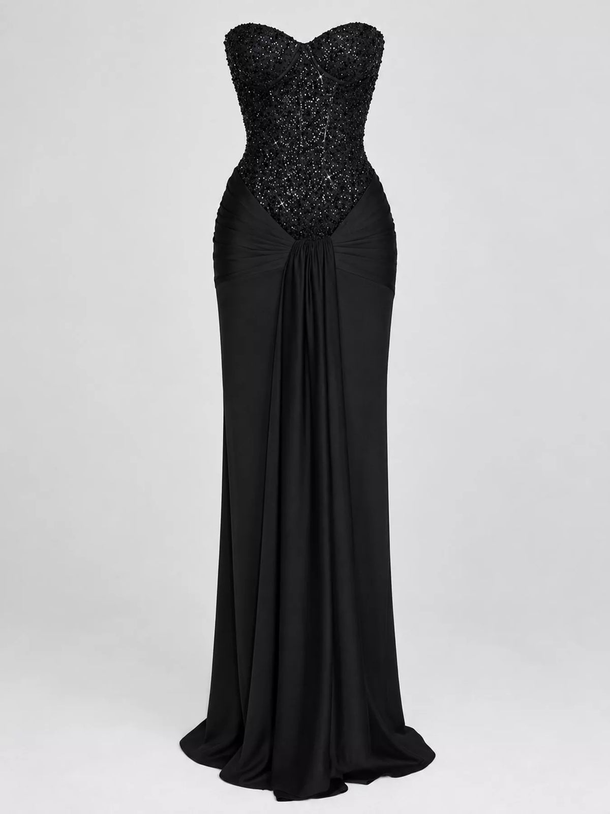 Strapless Sequin Corset Maxi Dress, front view