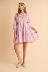 Trendsi Aemi + Co Notched Balloon Sleeve Tiered Mini Dress -
