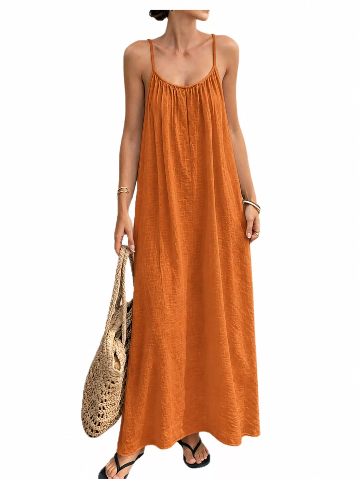 Backless Spaghetti Strap Maxi Dress — front view