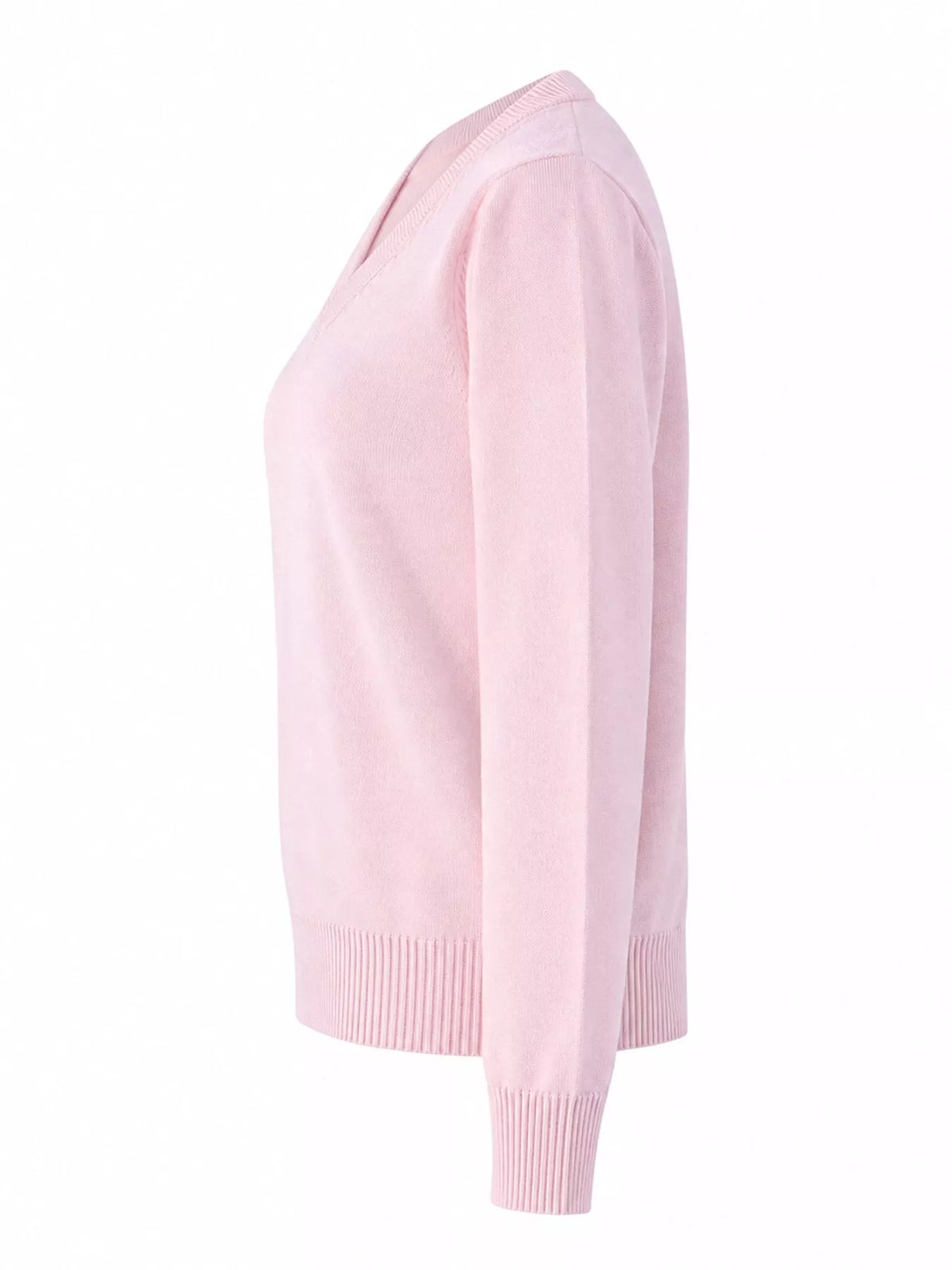 Women's V-Neck Long Sleeve Sweater in pink — side view