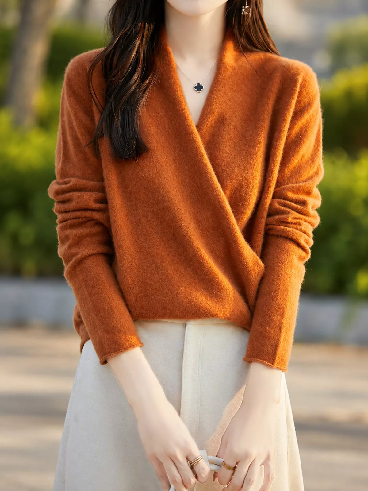 Surplice Long Sleeve Sweater — front view
