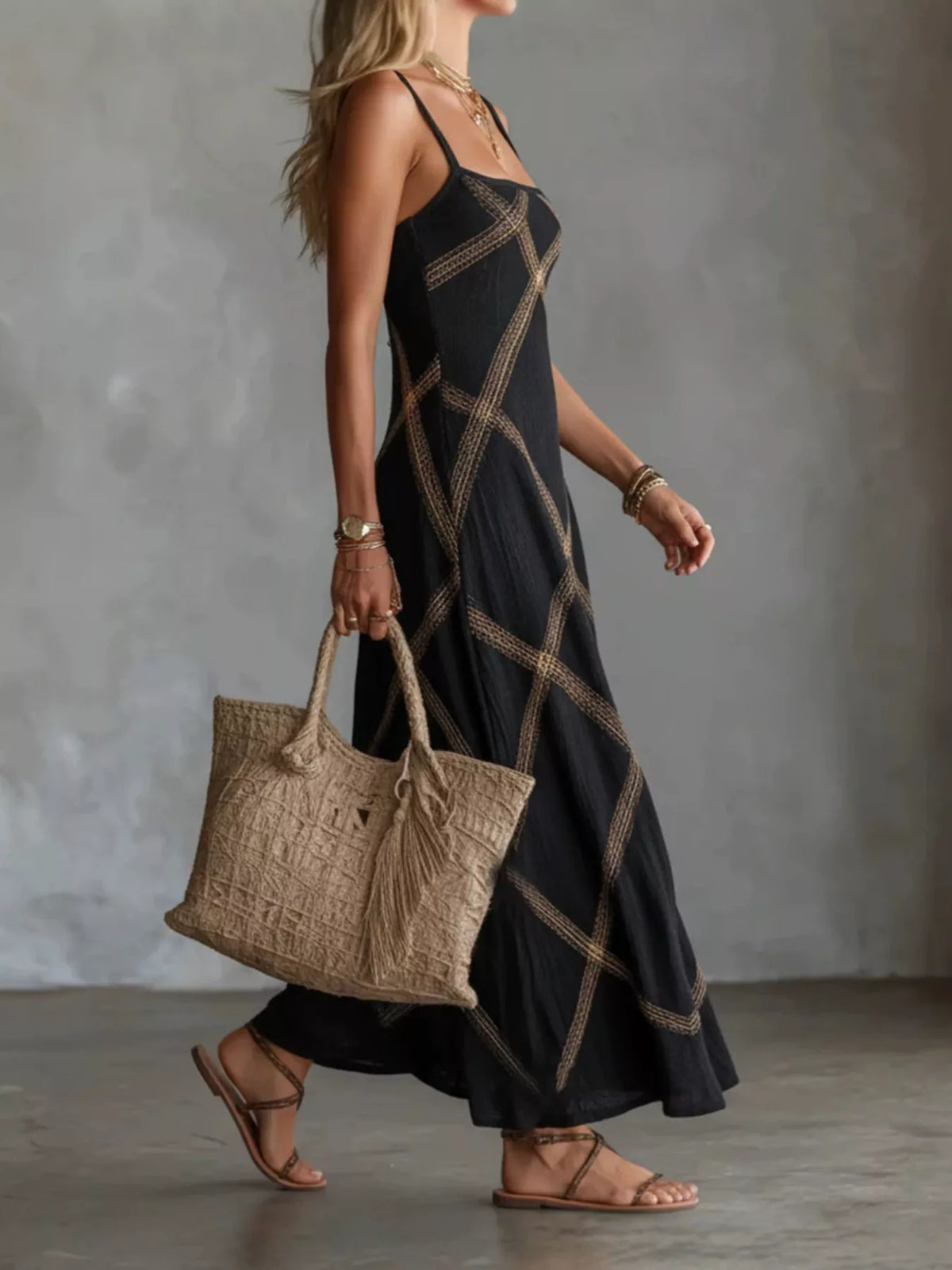 Black Square Neck Maxi Dress side view
