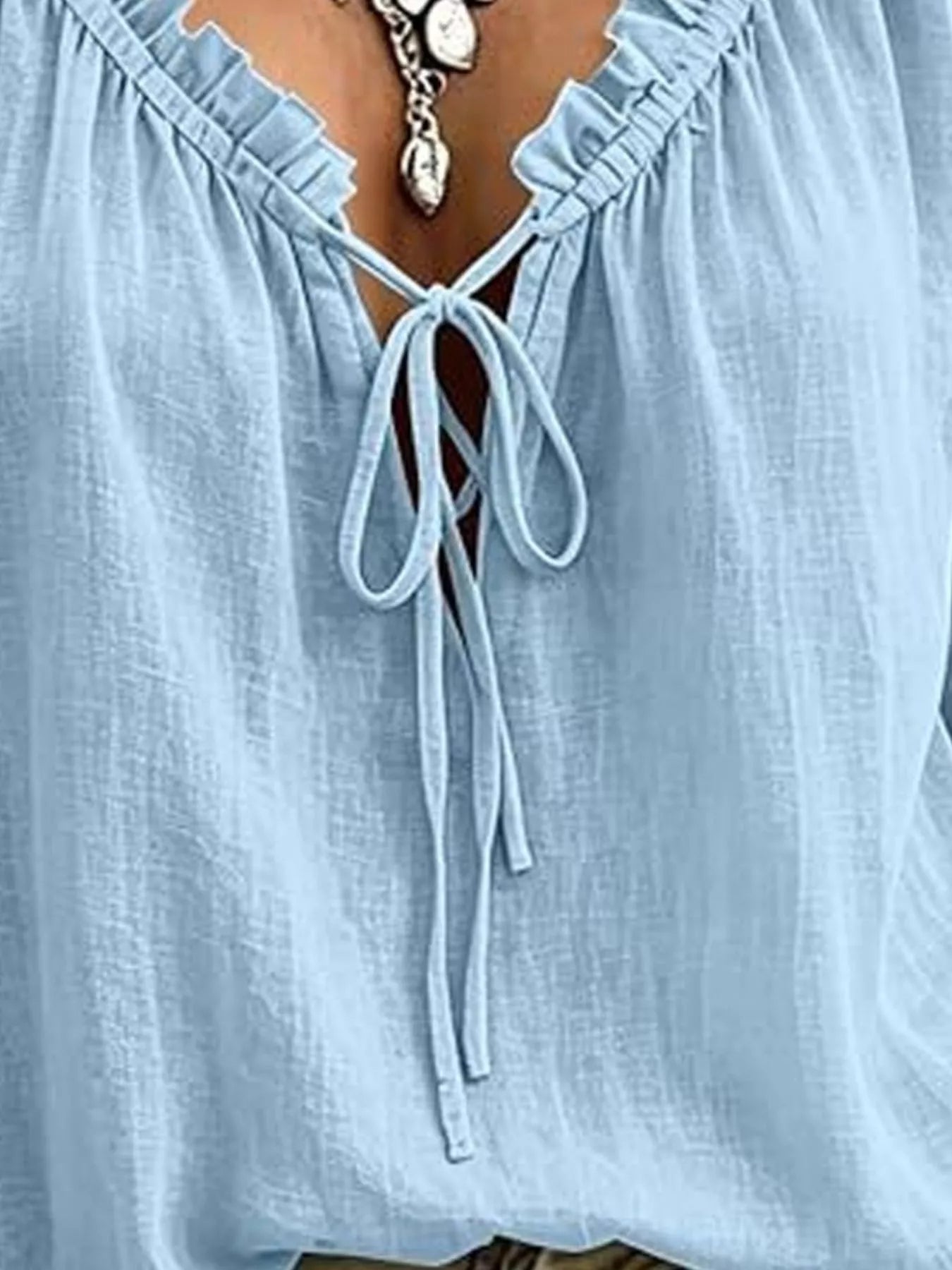 Trendsi Frill Tie Neck 3/4 Sleeve Blouse -