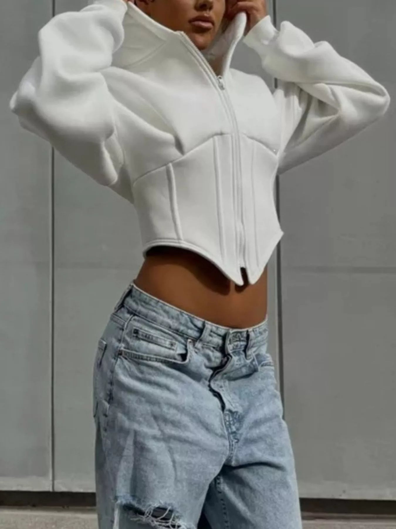 Trendsi Zip-Up Cropped Hoodie -