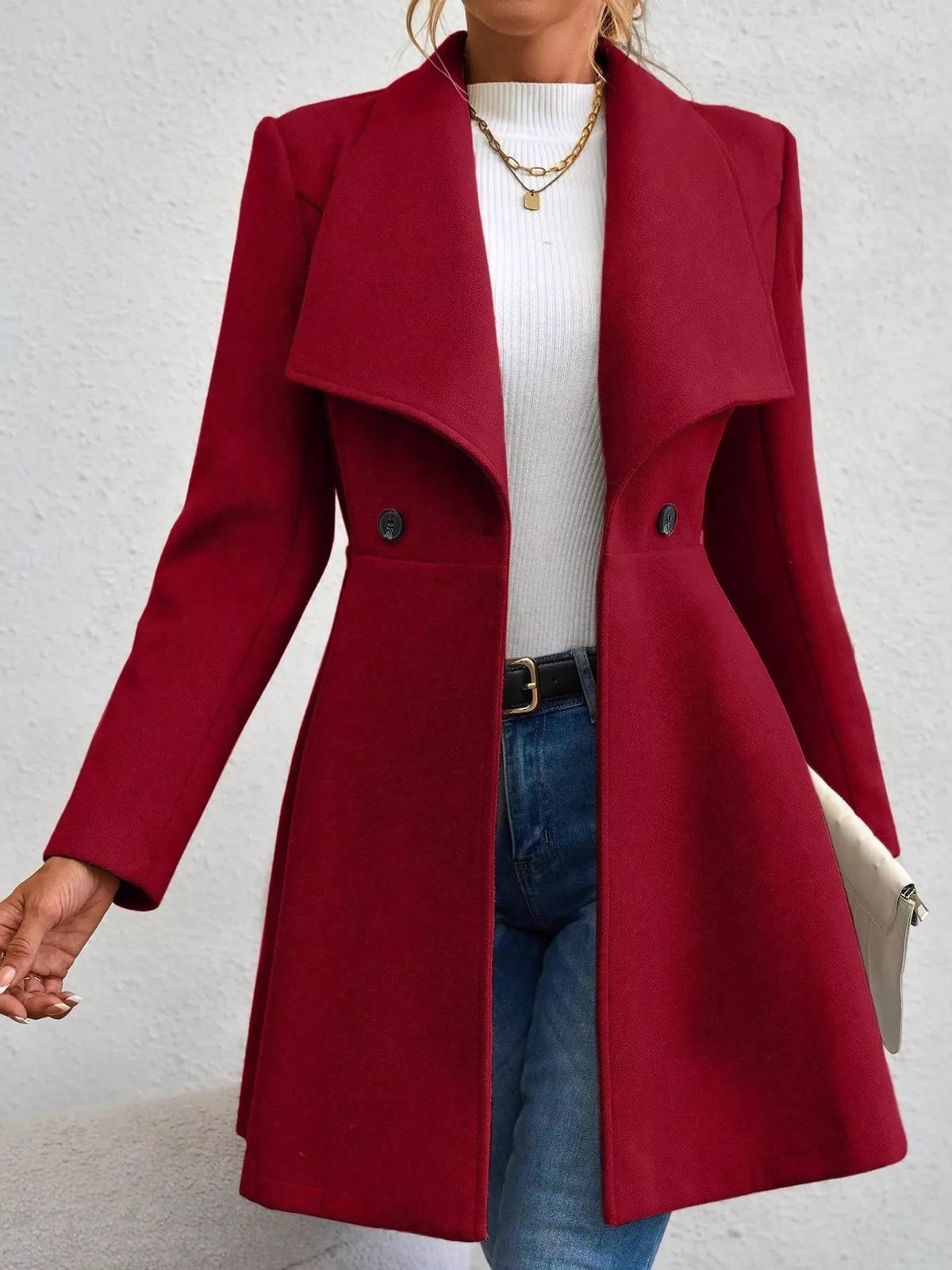 Red double-breasted slim-fit coat