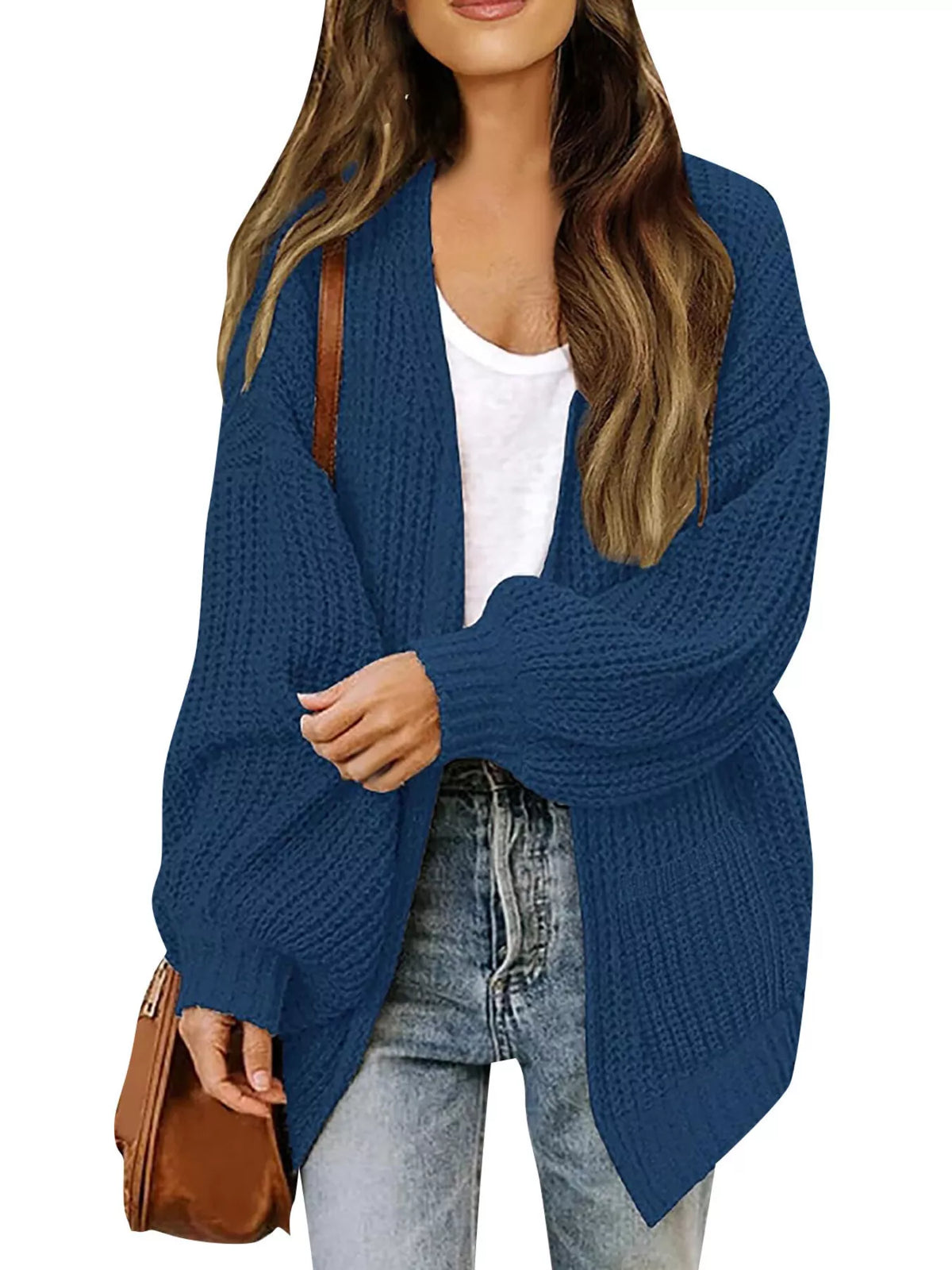 Women's open-front chunky knit cardigan