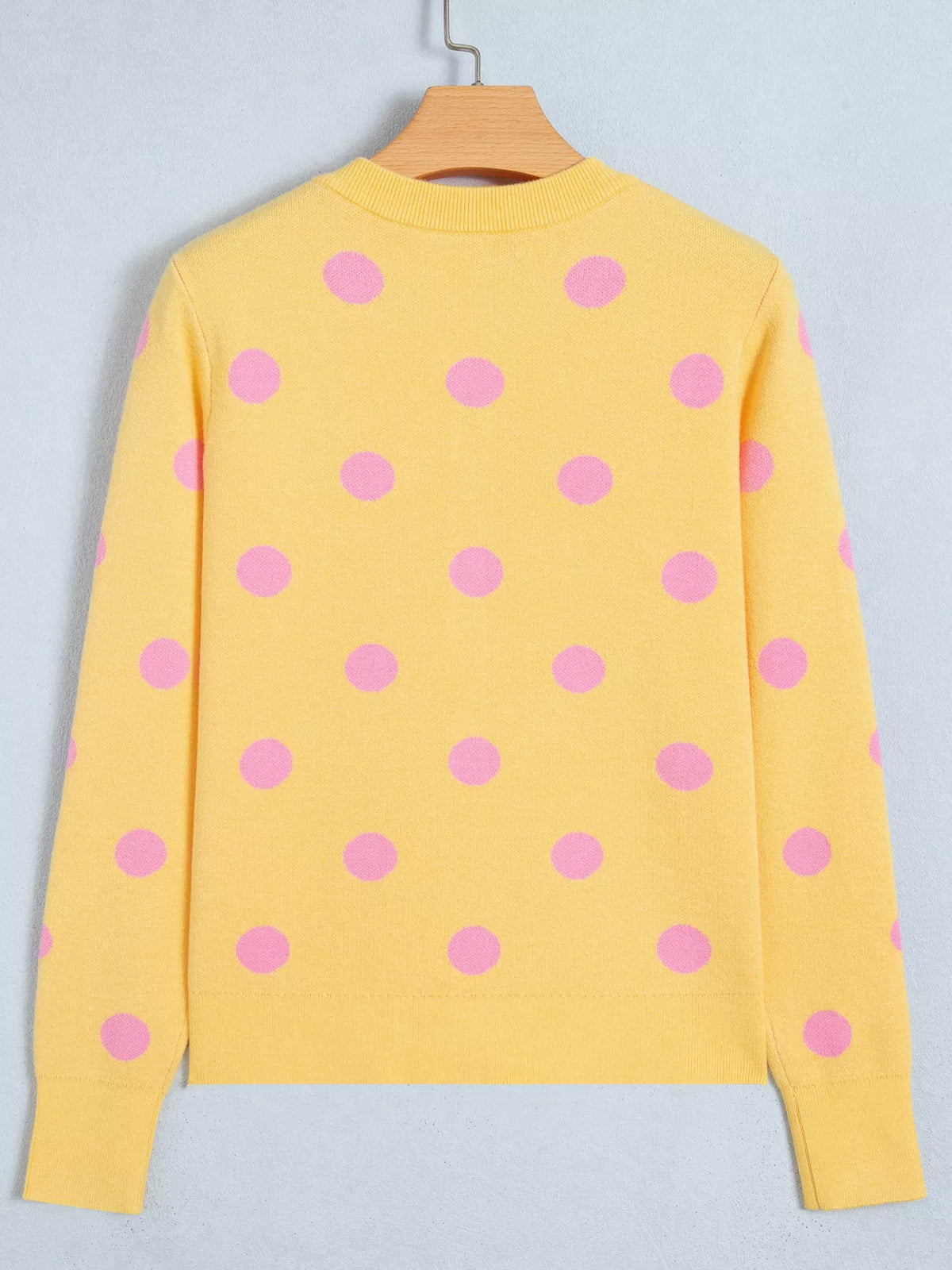 Polka Dot Button Front Long Sleeve Sweater Cardigan, back view