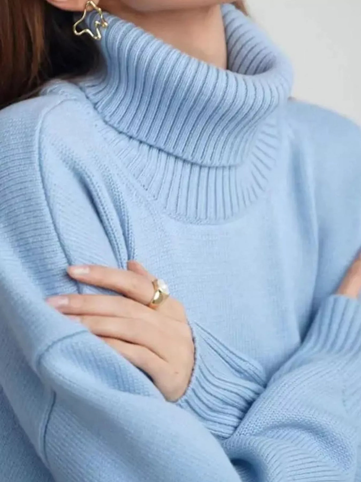Oversized Turtleneck Drop Shoulder Sweater — construction details