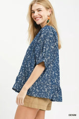 Trendsi Umgee Paisley Print Chambray Top - Clothing Tops