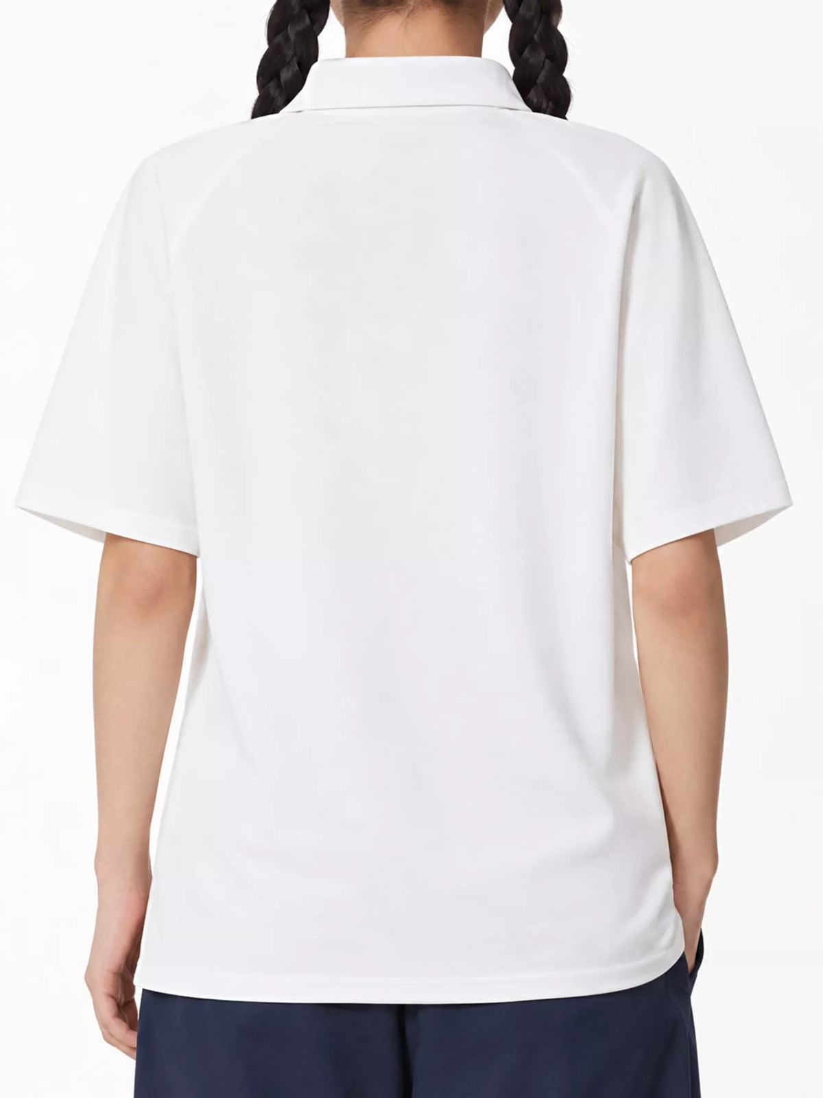 White short sleeve polo t-shirt, back view