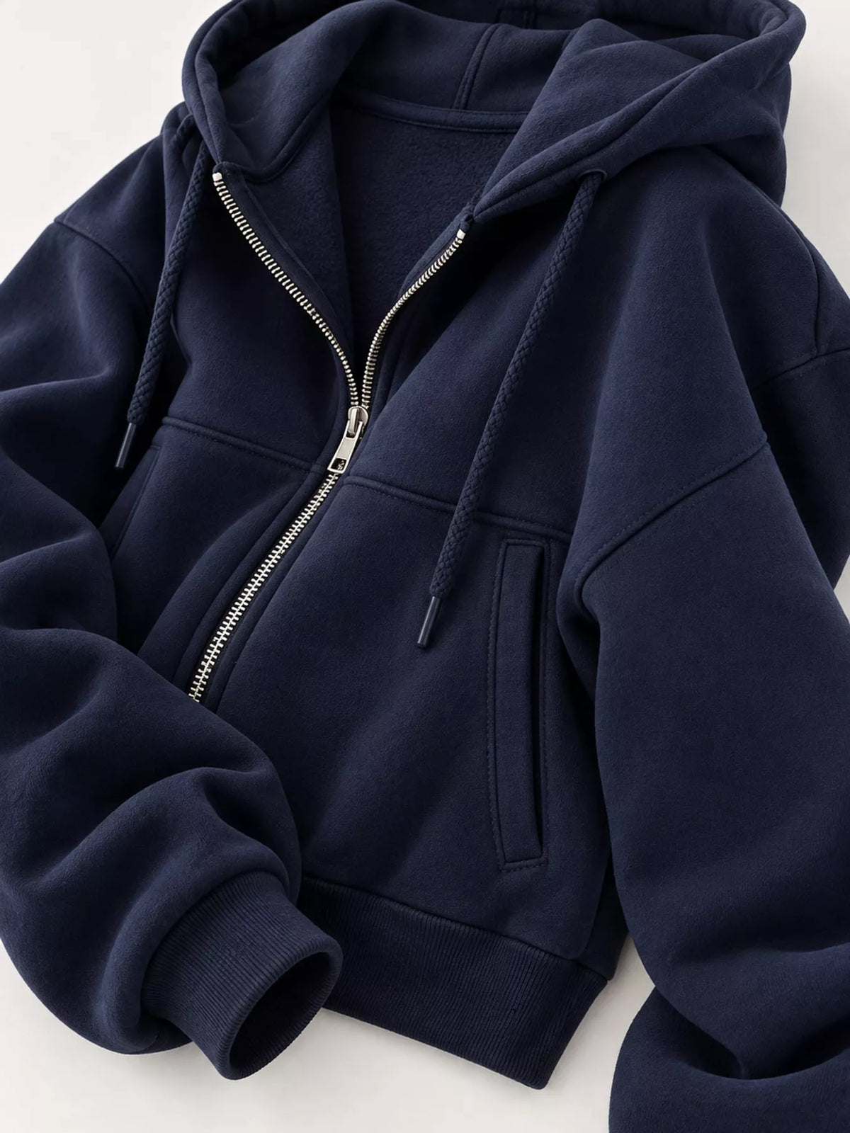 Navy oversized zip-up cropped hoodie