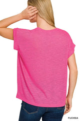 Trendsi Zenana Hacci Slub Rolled Up Sleeve Tee -
