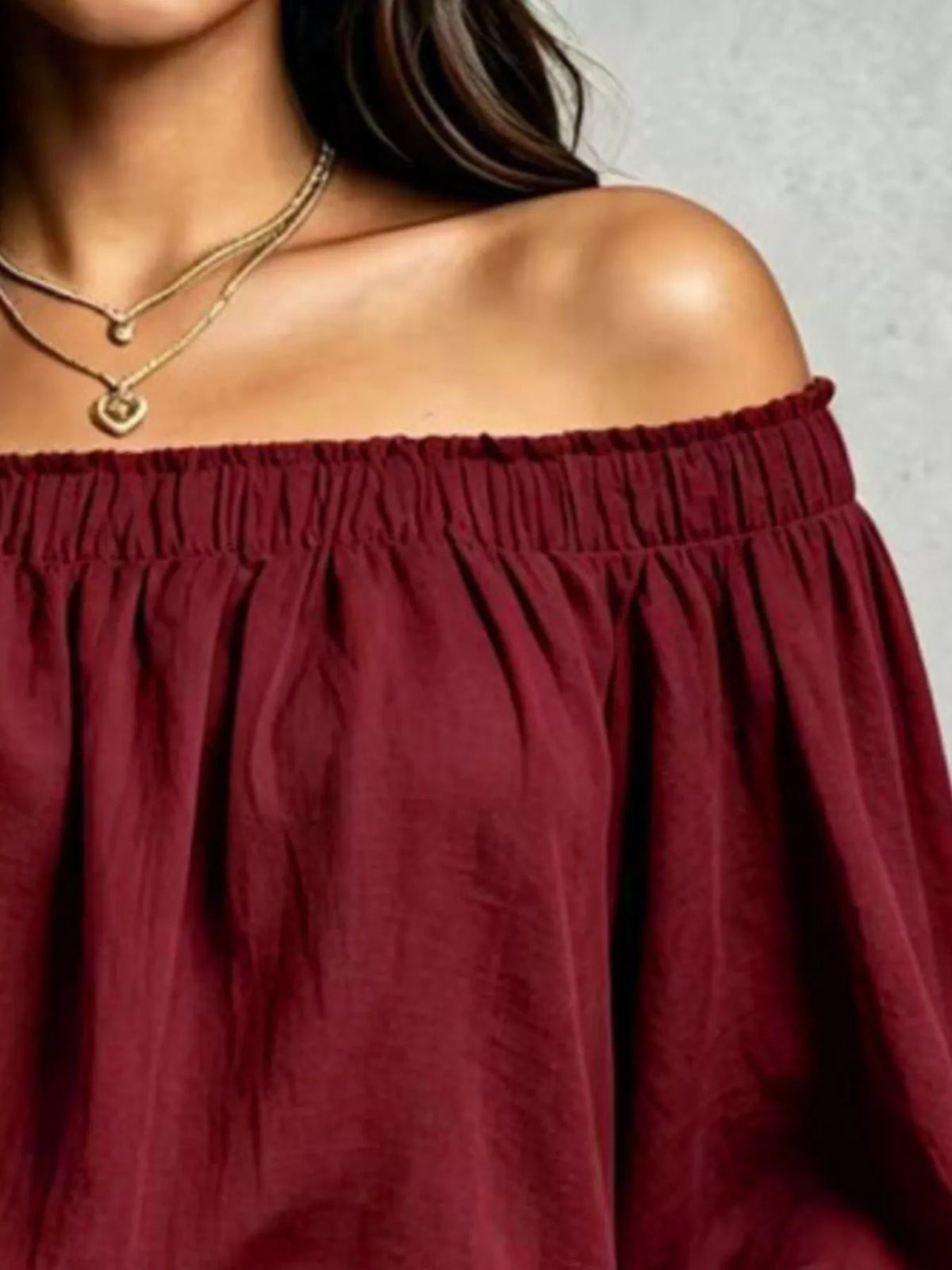 Burgundy off-shoulder long sleeve blouse