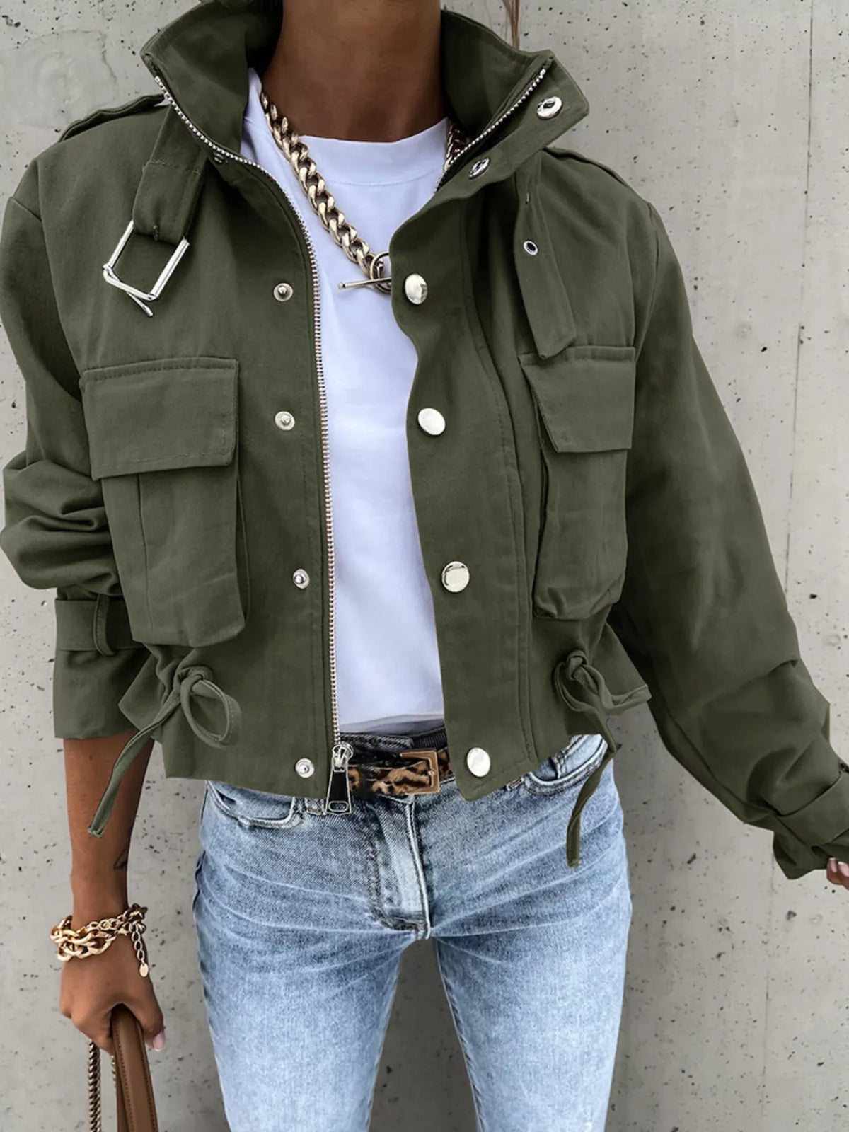 Moss snap down cropped jacket