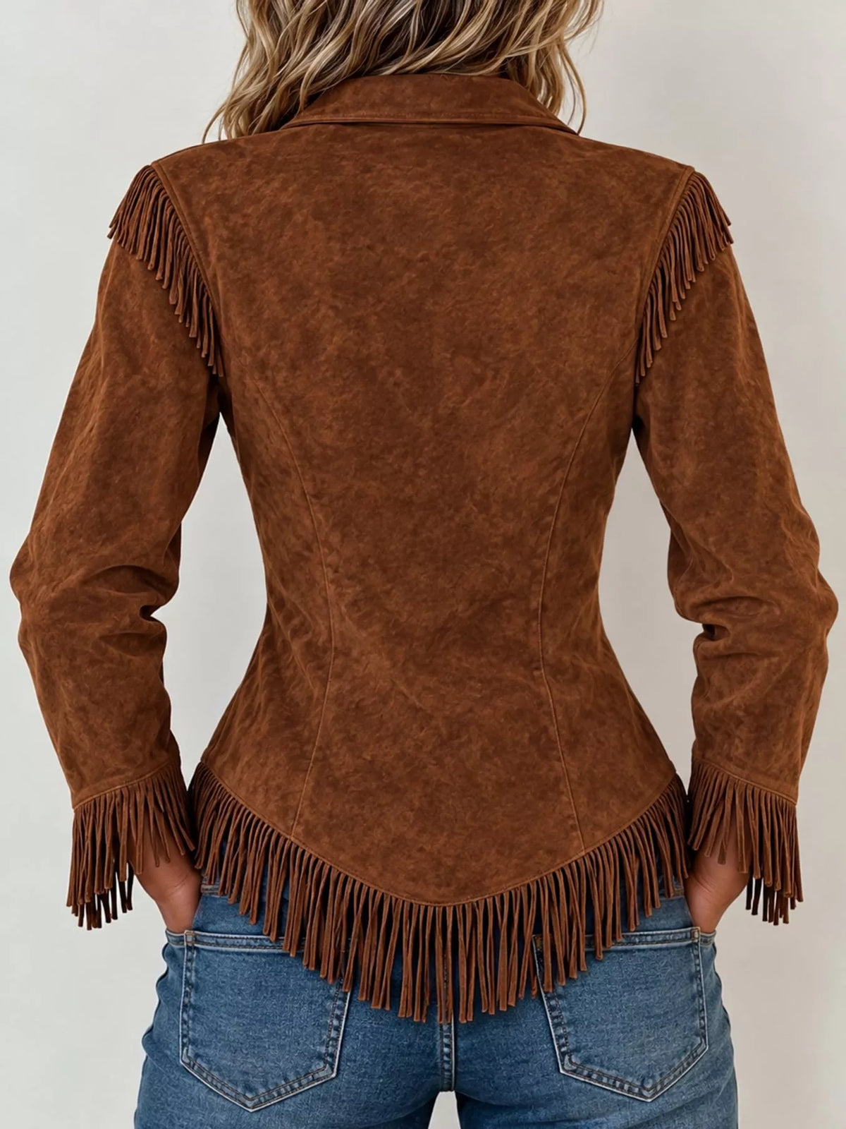Fringe-detail shirt, brown back