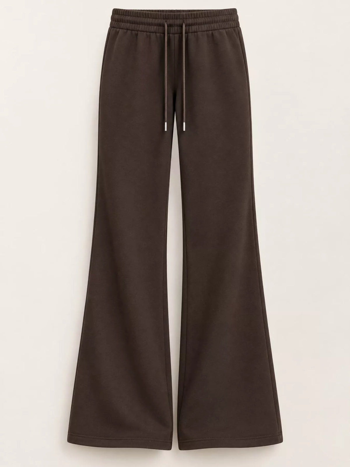 Brown high waisted wide leg drawstring pants, front view