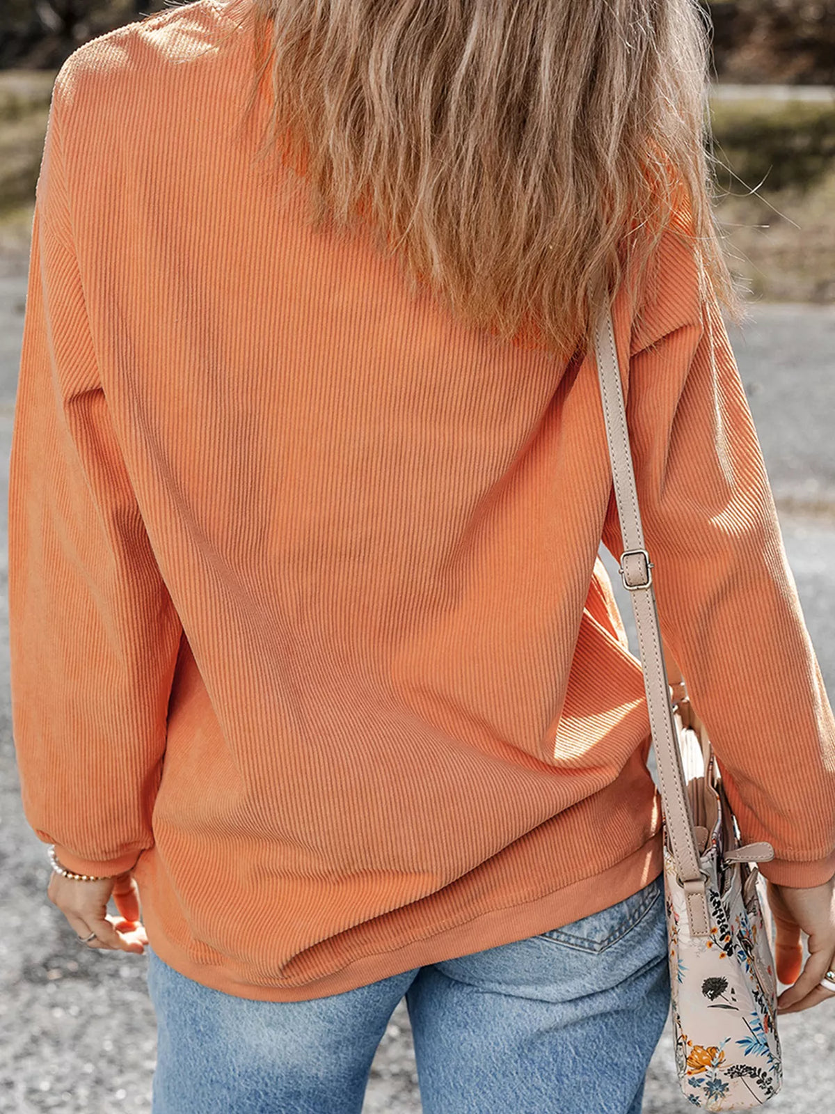 Thankful Embroidered Corded Crewneck Sweatshirt, back view