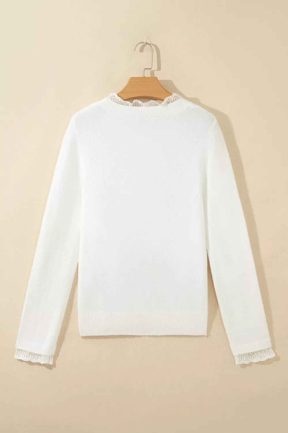 Trendsi Lace Trim Neck Cuff Patchwork Long Sleeve Pullover Sweater -