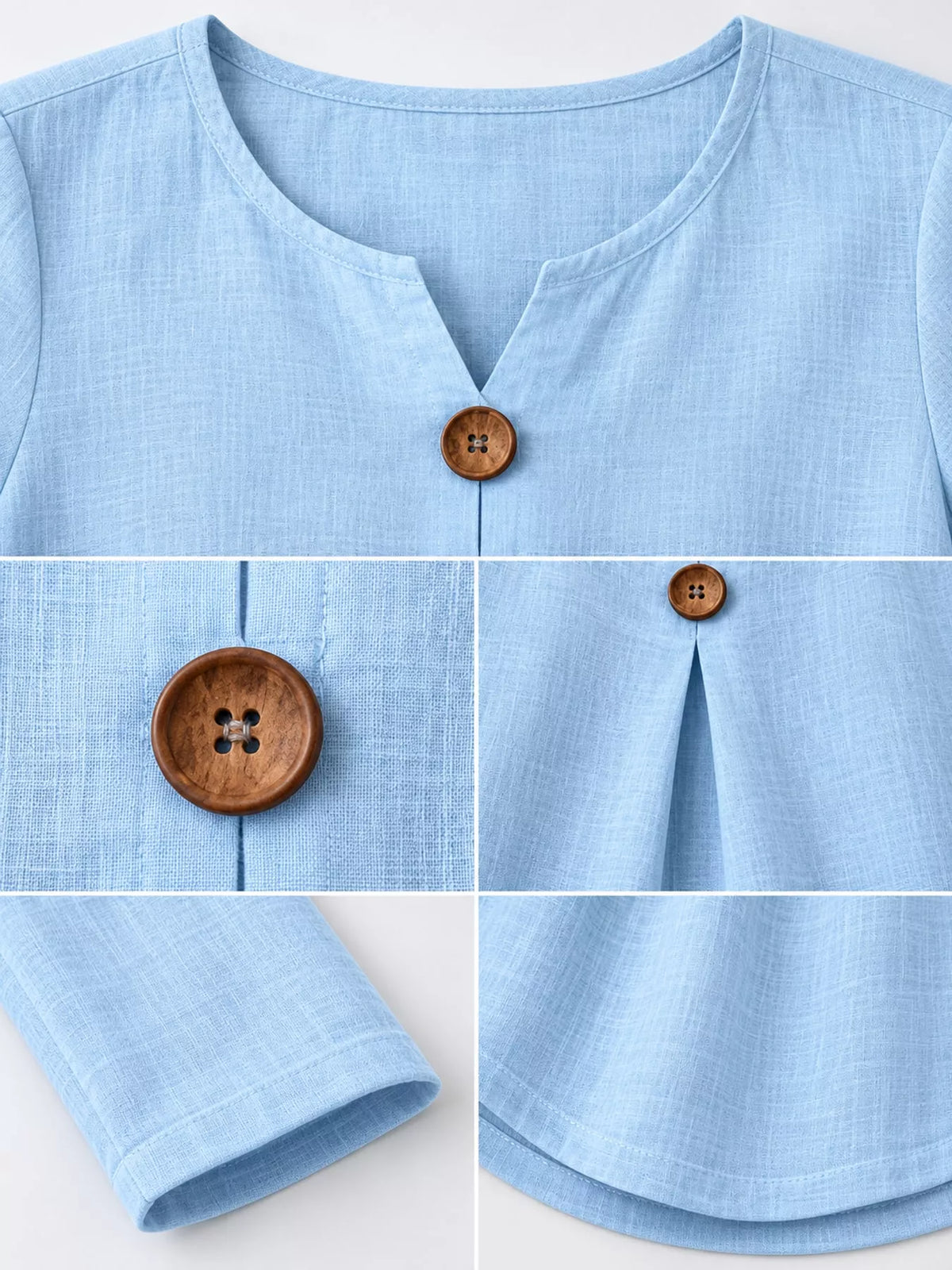 Light Blue long sleeve decorative button blouse