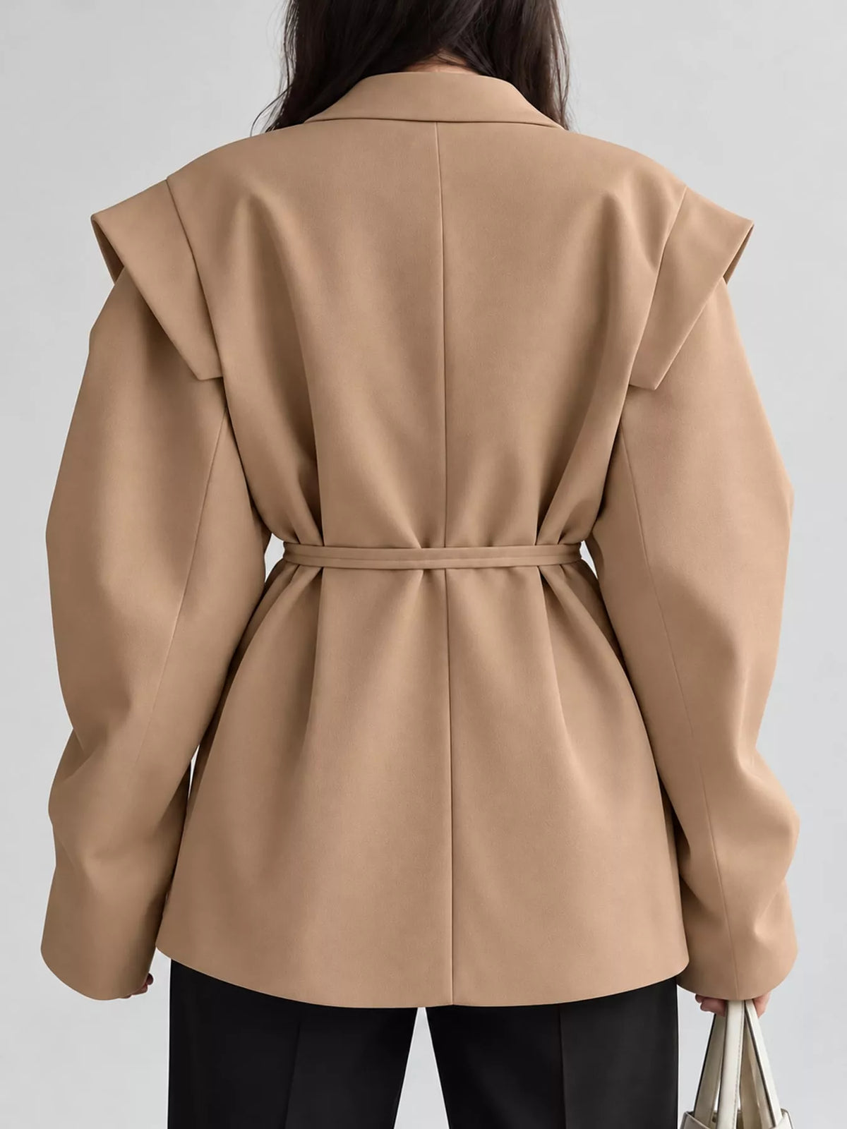Collared long sleeve blazer, back view