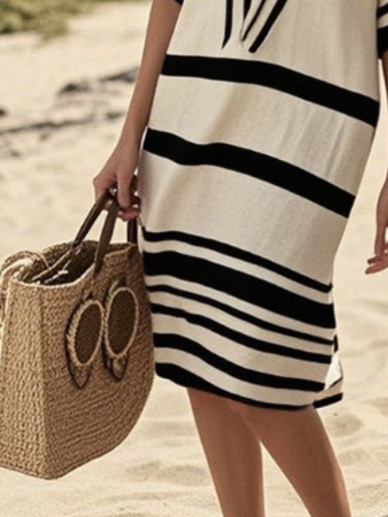 Trendsi Full Size Striped Half Sleeve Midi Dress Plus Size -