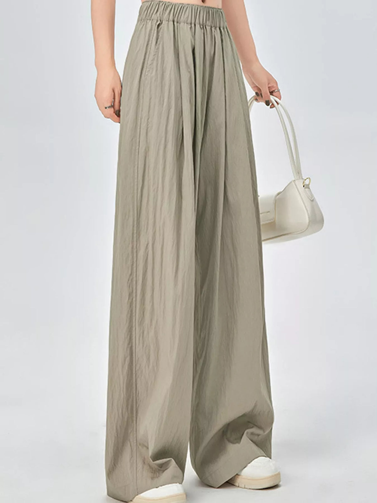 Women's High-Waisted Loose Fit Wide-Leg Casual Pants in taupe — front view