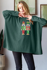 Trendsi Heimish Sequin Nutcracker Long Sleeve Ribbed Top -