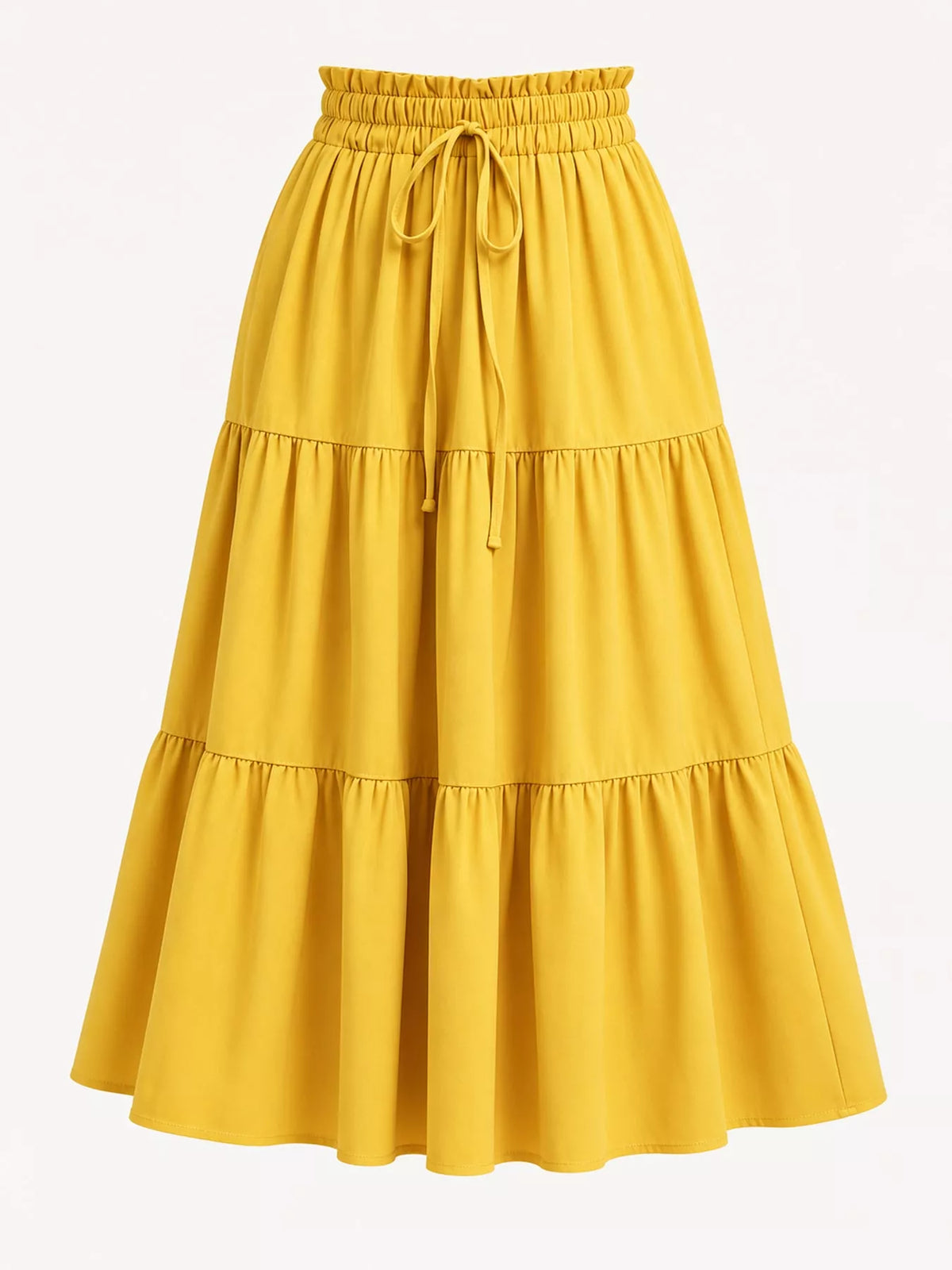 Yellow drawstring tiered skirt — front view