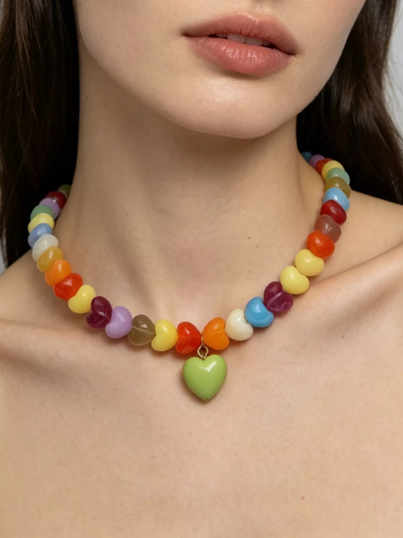 Trendsi Colorful Heart Bead Necklace -