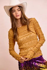 Trendsi BiBi Ruffles Detail Mardi Gras Color Flower Lace Top -