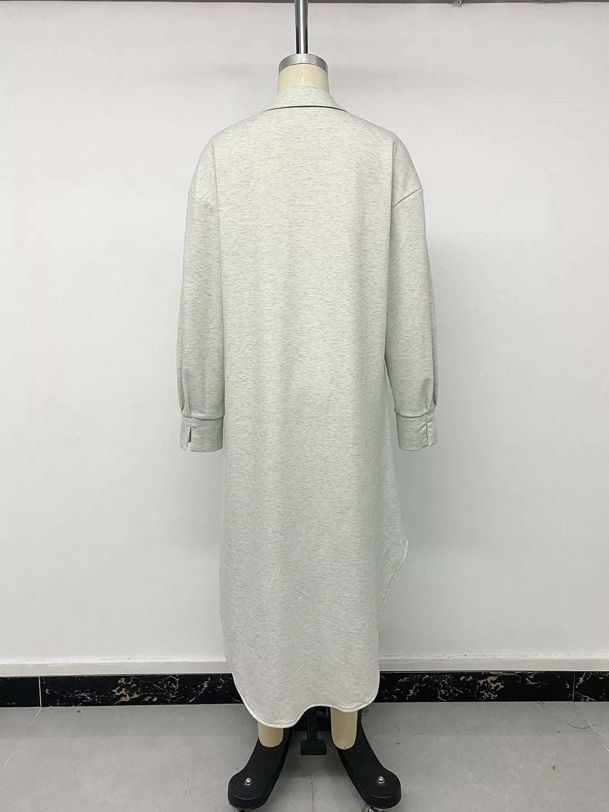 Light gray polo-collar midi dress, back on mannequin