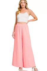 Trendsi Zenana Woven Airflow Elastic Waistband Pants -