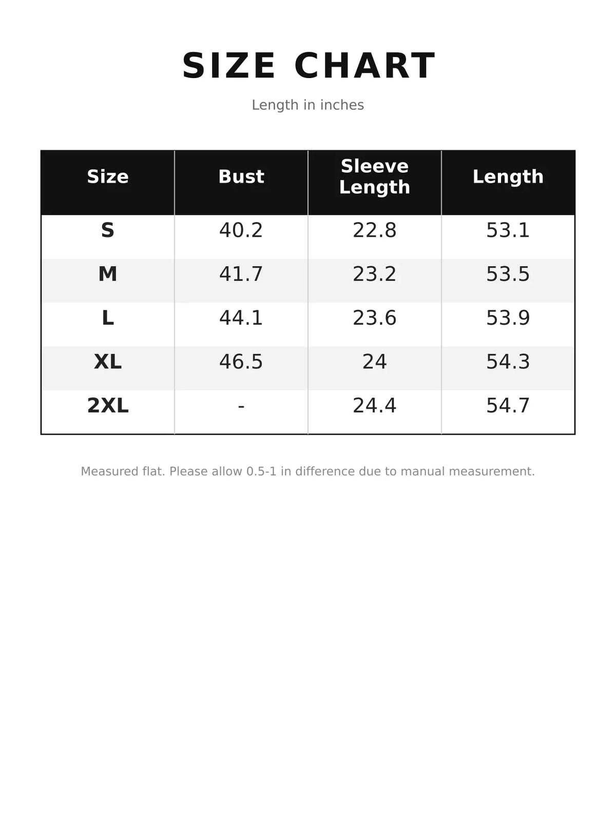 Size chart for tweed long sleeve longline coat