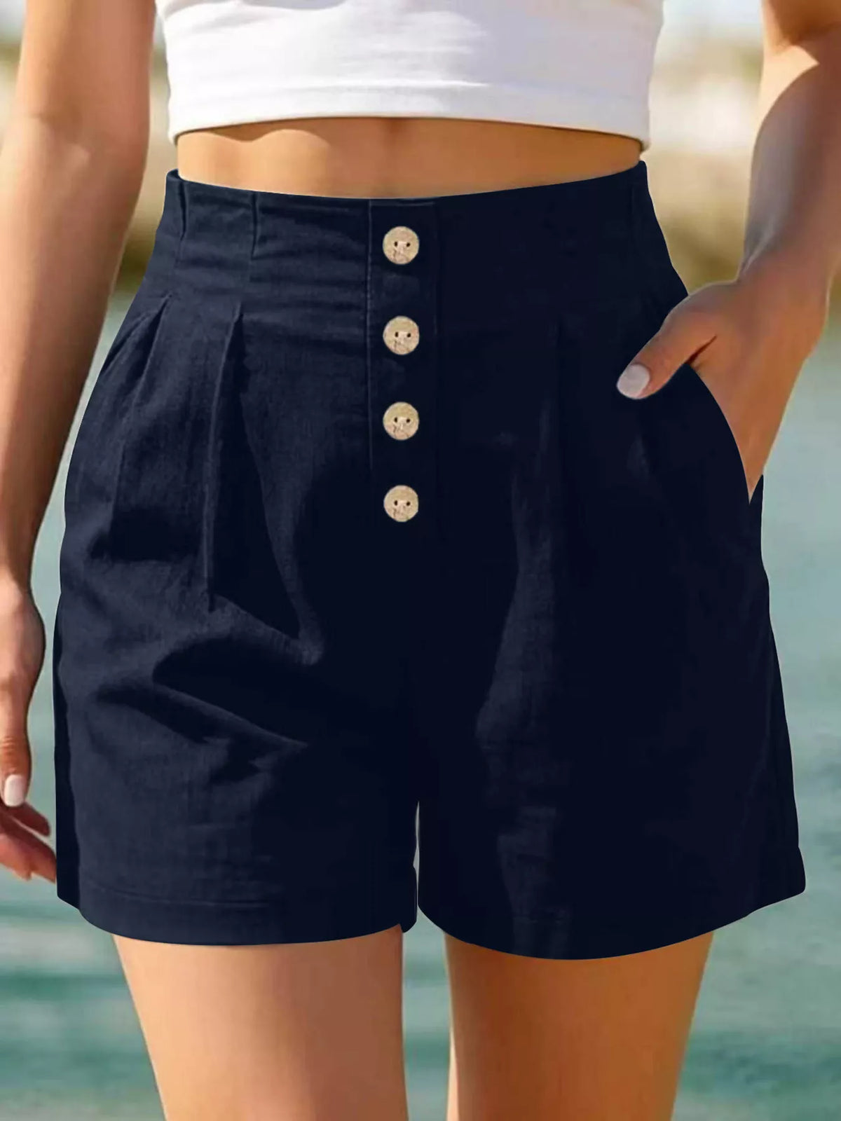 Trendsi Button Fly High Waist Shorts -