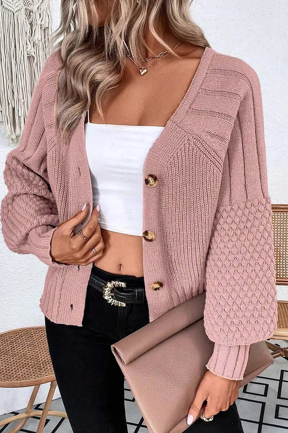Trendsi V-Neck Button-Down Cardigan -
