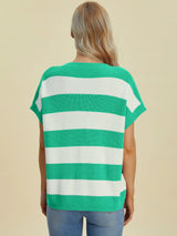 Trendsi Double Take Full Size Striped V-Neck Short Sleeve Sweater - Shirts