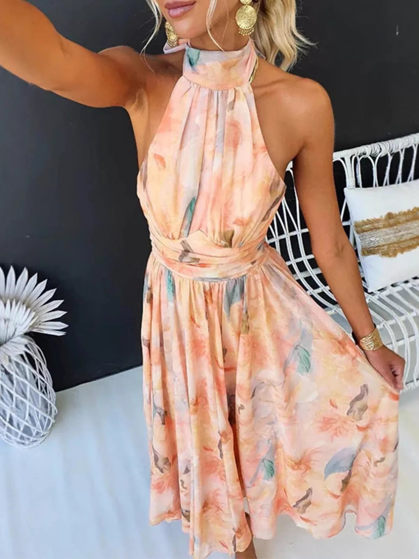 Trendsi Full Size Halter Neck Floral Print Maxi Dress Plus Size -