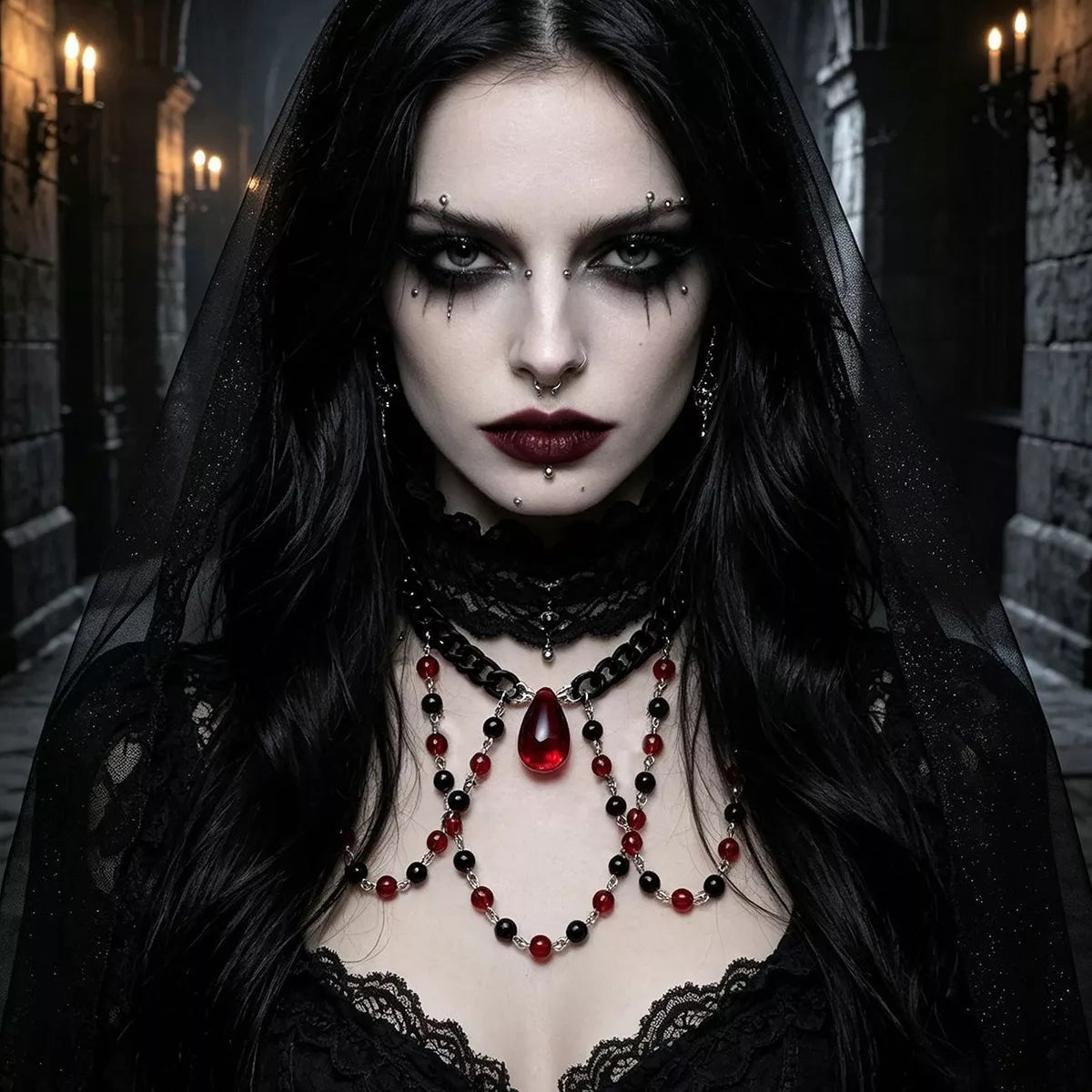 Trendsi Gothic Vampire Beaded Teardrop Necklace -