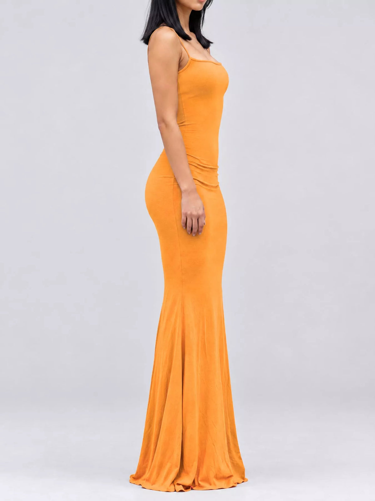 Square neck spaghetti-strap maxi dress, side view