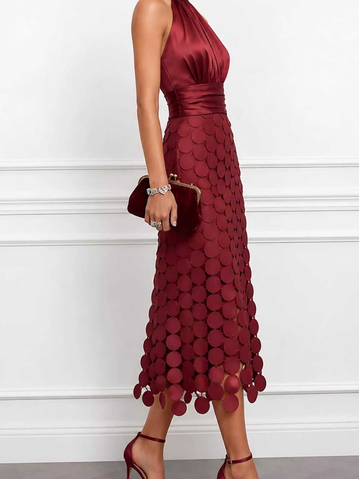 Circular Applique Sleeveless Midi Dress — side view