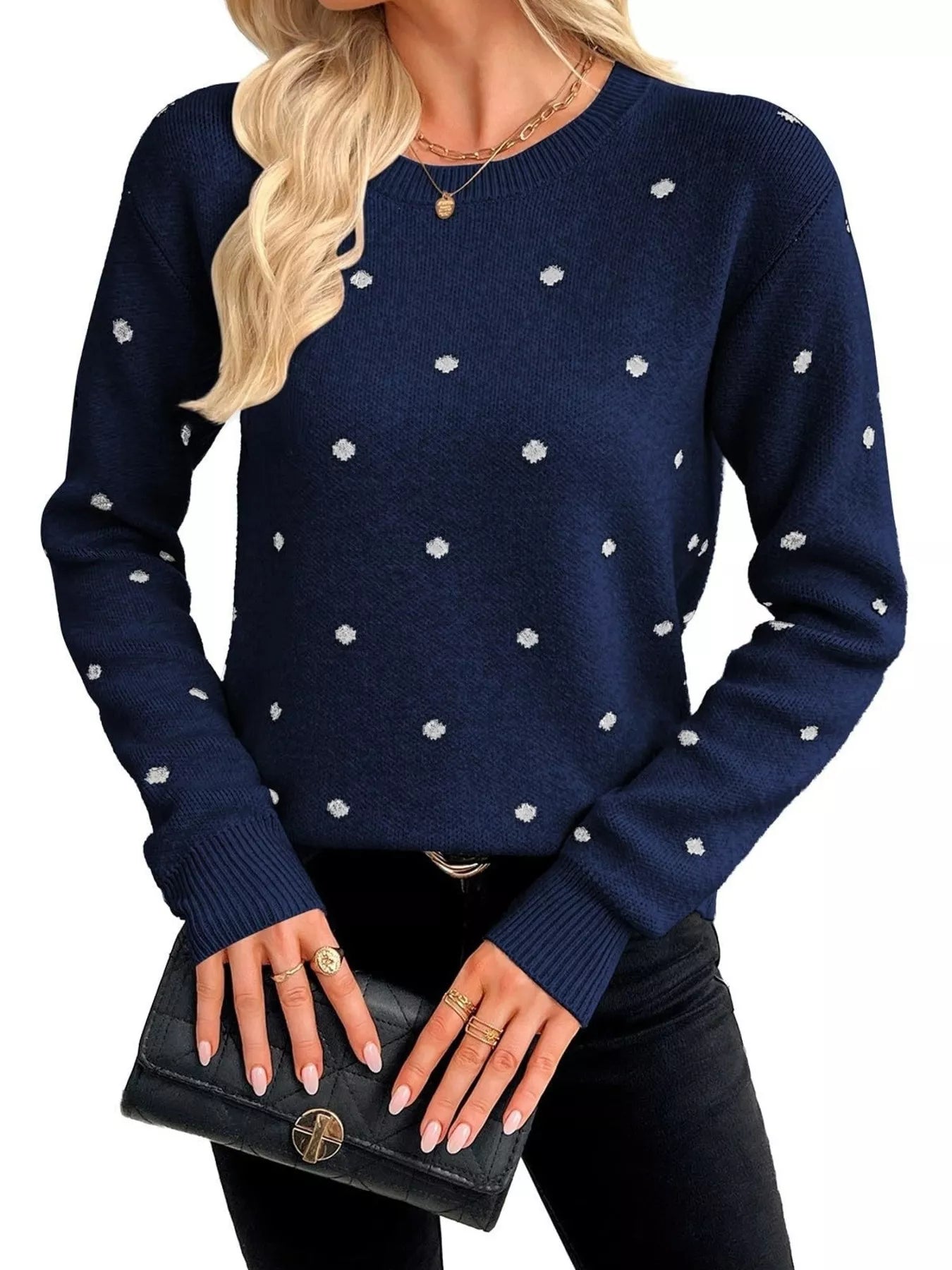 Trendsi Polka Dot Crew Neck Sweater -
