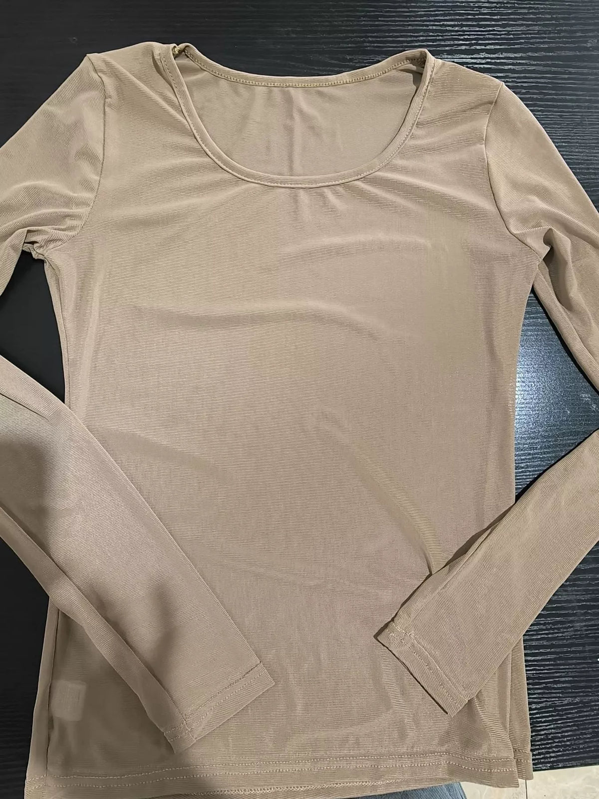Beige mesh long sleeve top, front detail