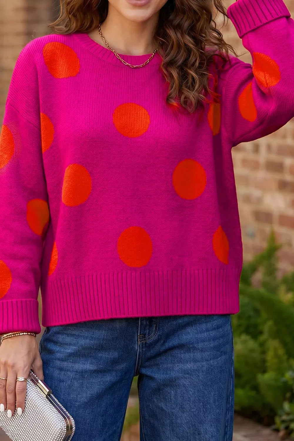Trendsi Polka Dot Round Neck Sweater -