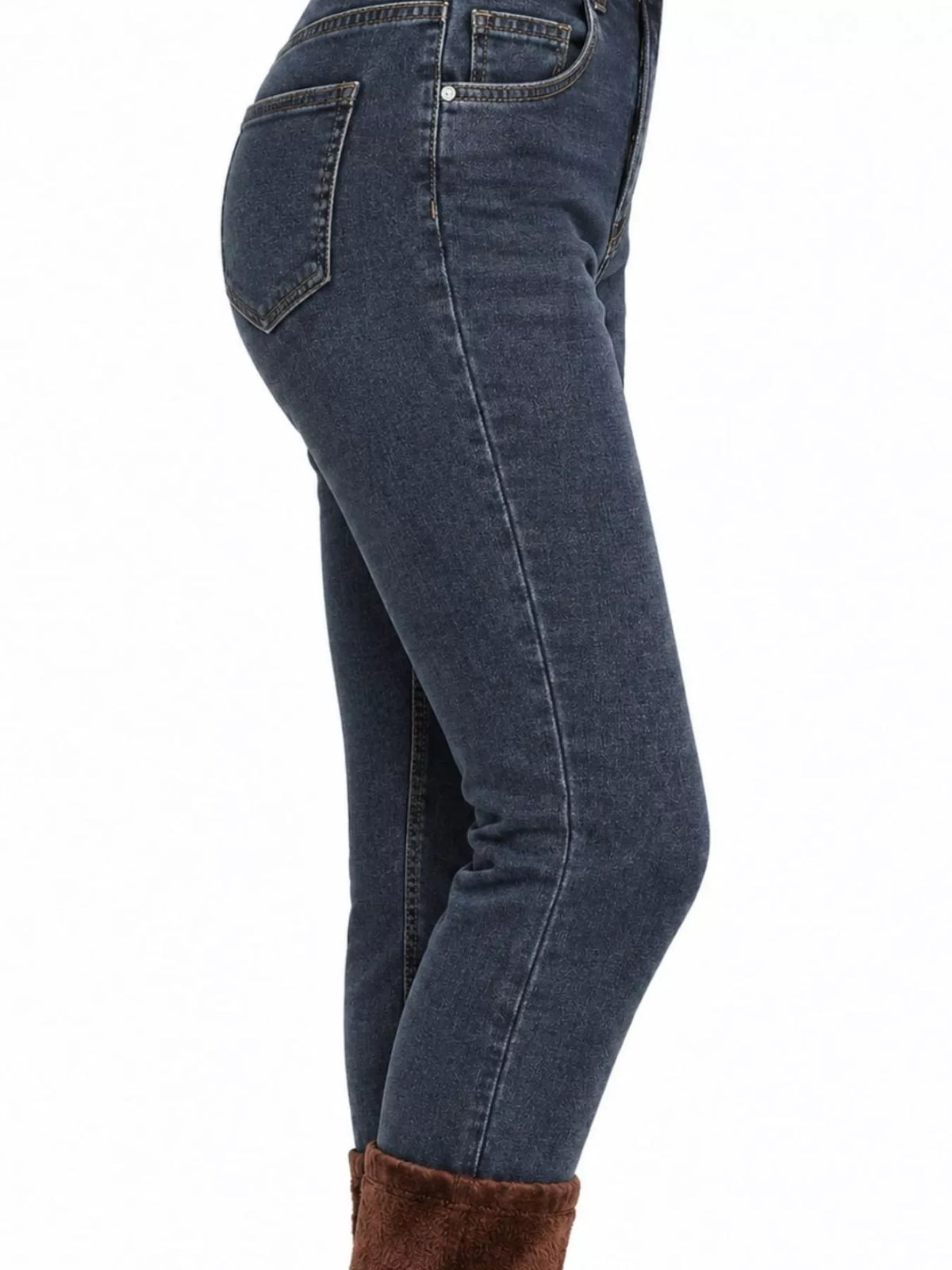 High-Waisted Slim-Fit Stretch Fleece Jeans — side view