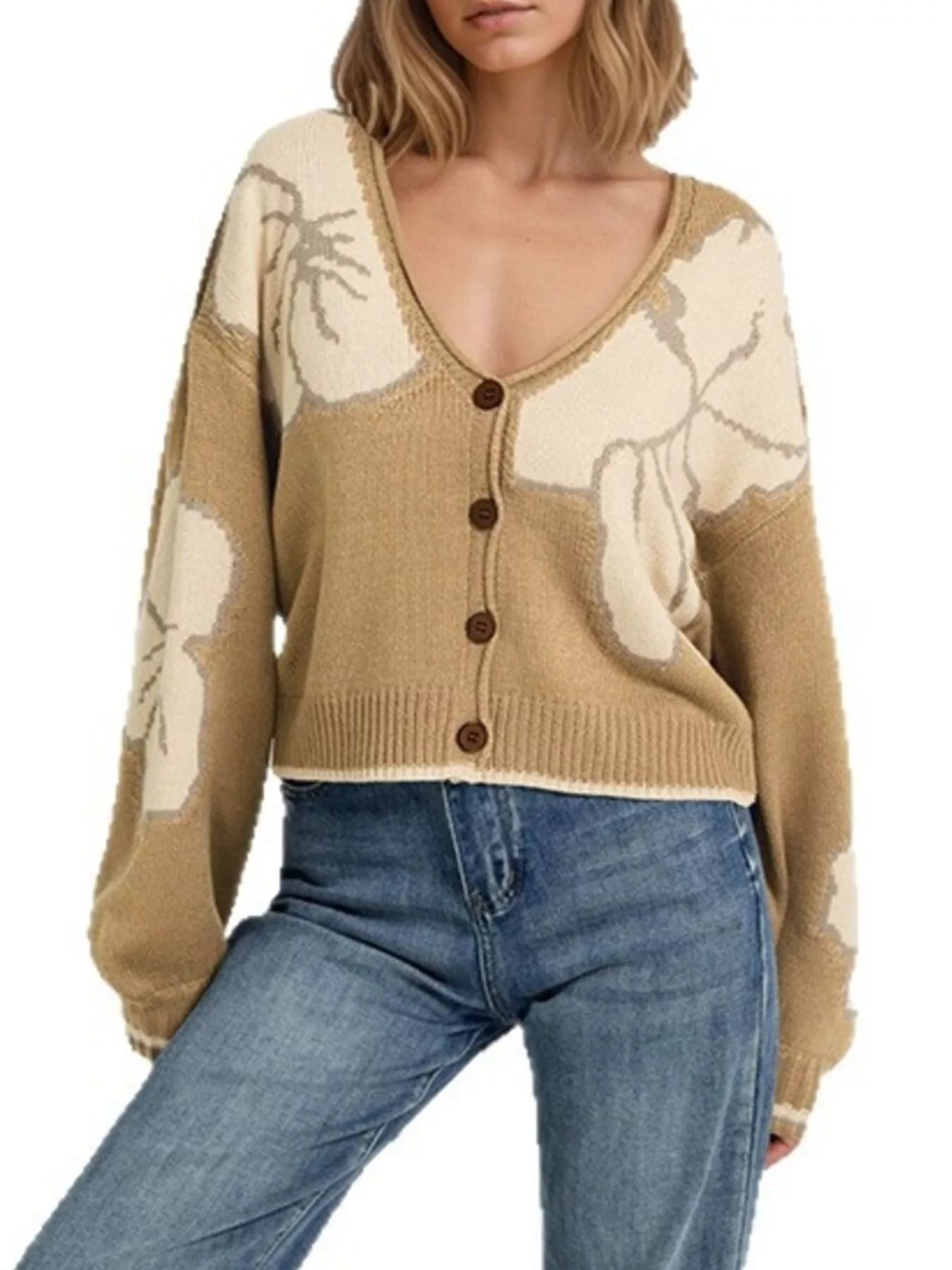 Trendsi V-Neck Button-Down Knit Cardigan -